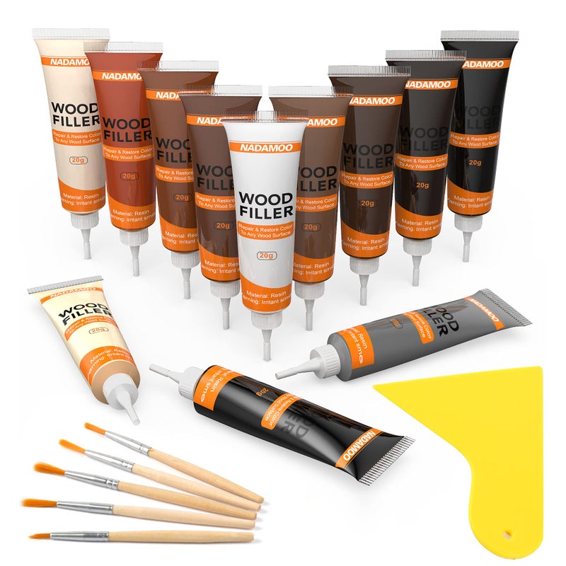 NADAMOO Wood Furniture Repair Kit Wood Filler Scratch Repair Furniture Touch Up Kit Cover Surface Scratch for Wooden Floor Table Door Cabinet Veneer, 12 Dark Color Kit Black White Gray Oak - Image 1